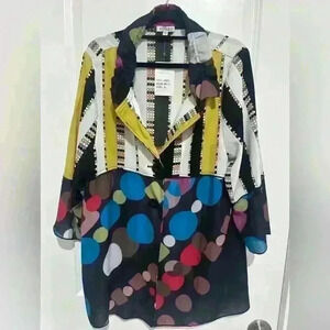 ADORE Women Tunic Top size XL Blouse Button Up Empire Waist Colorful